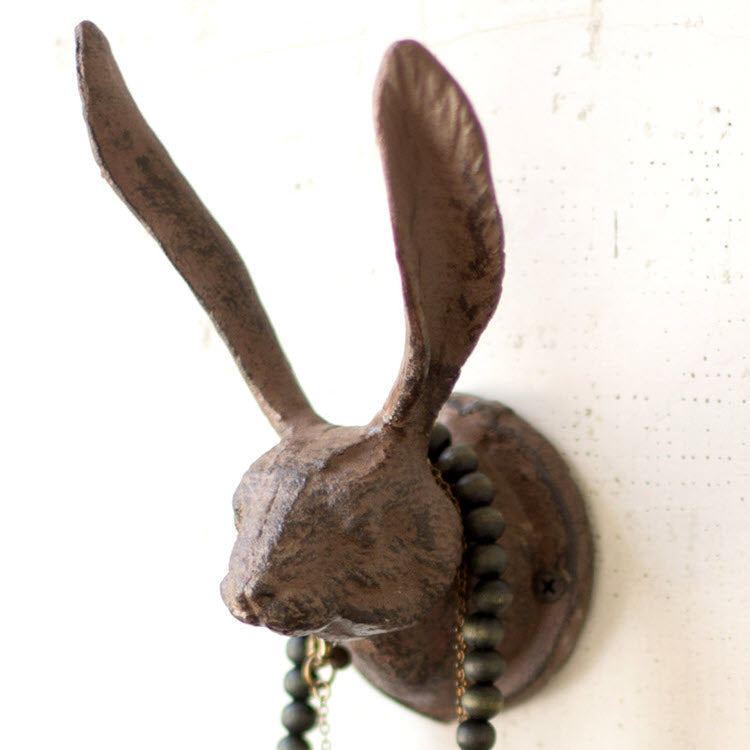 Cast Iron Rabbit Wall Hooks Rustic Set/2