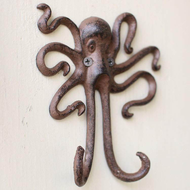 Cast Iron Octopus Wall Hooks Set/4