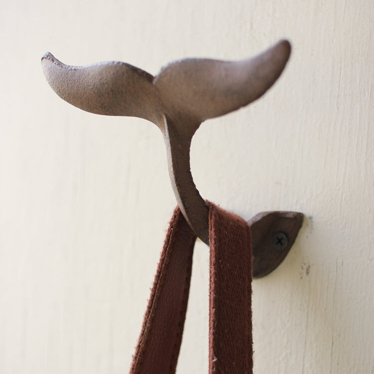 Cast Iron Whale's Tail Wall Hooks Set/4