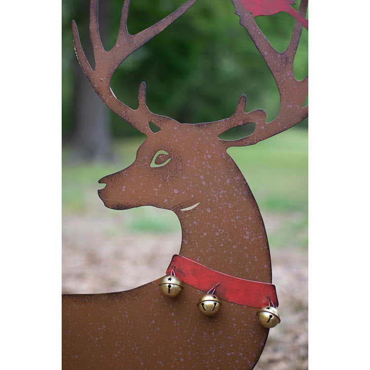 Rustic Reindeer Yard Art with Red Birds Set/2