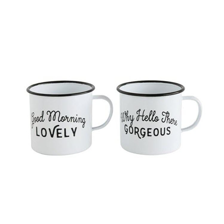 White Enameled Mug With Saying