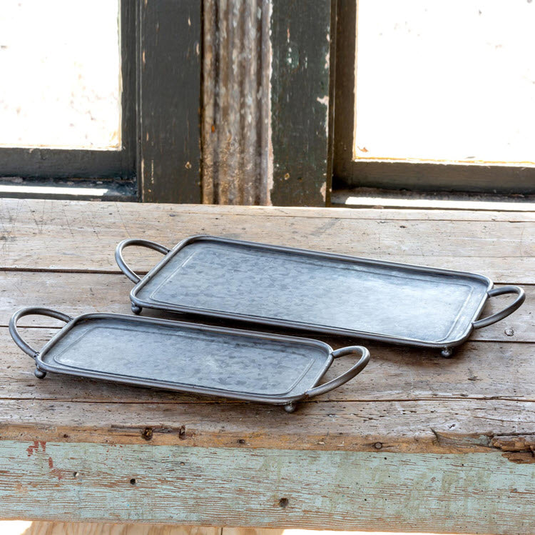 Galvanized Metal Rectangle Serving Trays Set of 2