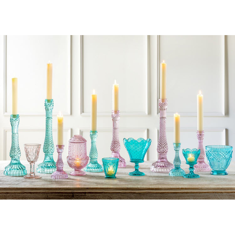 Zoe Pressed Glass Hobnail Scalloped Urns Set/6