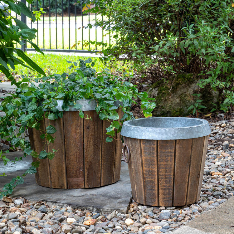 Galvanized Lined Wooden Planters Set/2