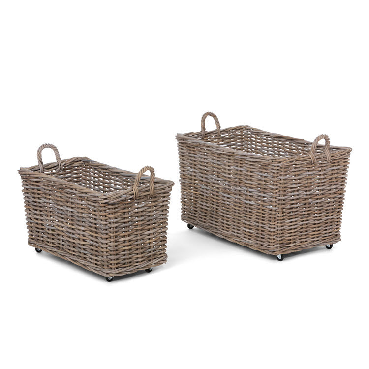 Rattan Woven Storage Basket with Casters Set/2