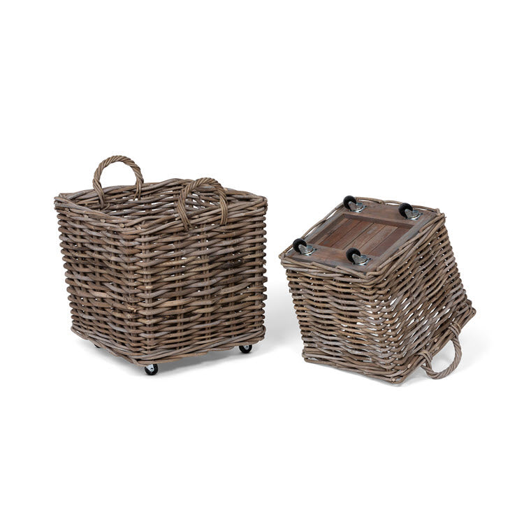 Rattan Woven Square Basket with Casters Set/2