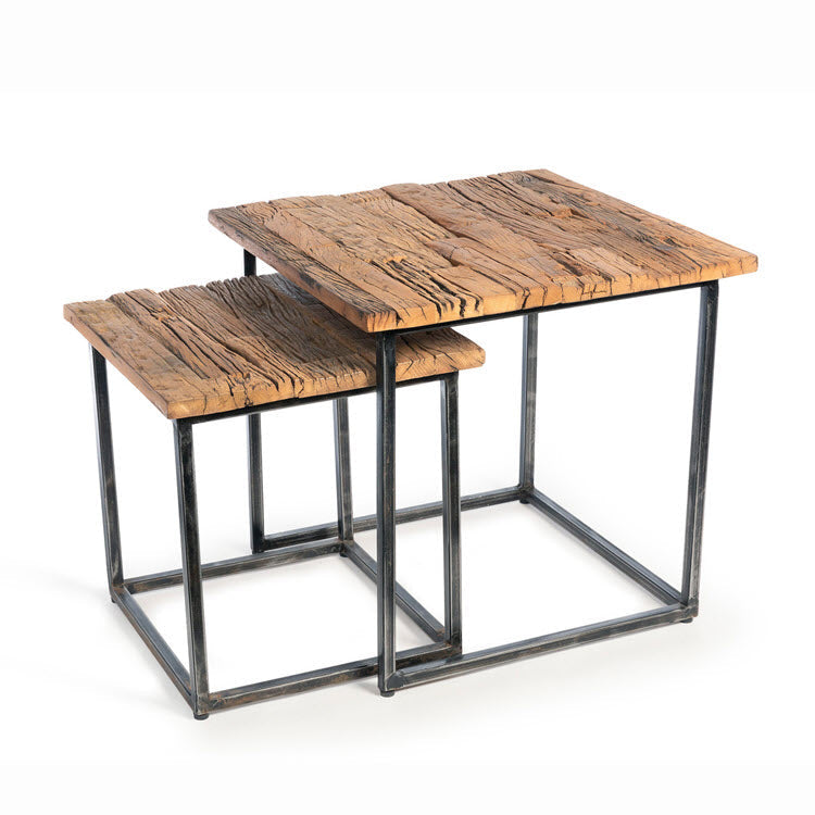 Railway Wood and Iron Nested Side Tables Set of 2