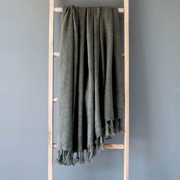 Washed Linen Throw Olive Green