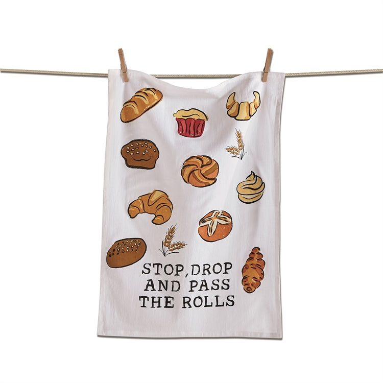 Stop Drop And Pass The Rolls Flour Sack Dishtowel