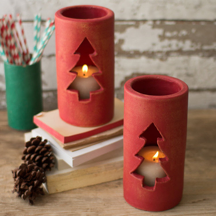 Red Clay Christmas Tree Luminaries Box/6