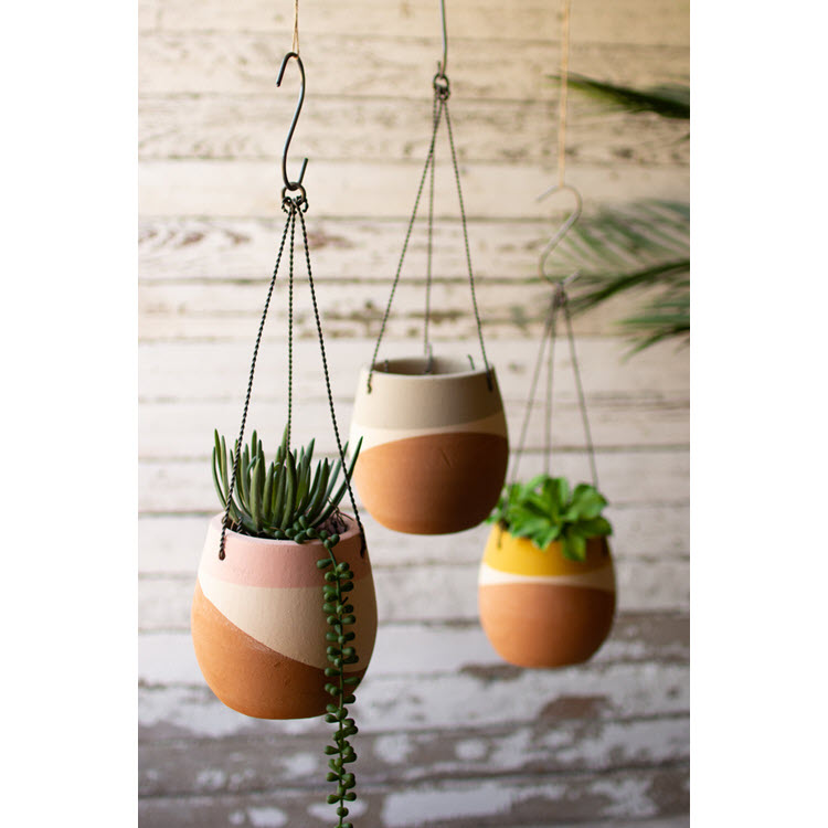 Color Dipped Hanging Clay Pots Set/3