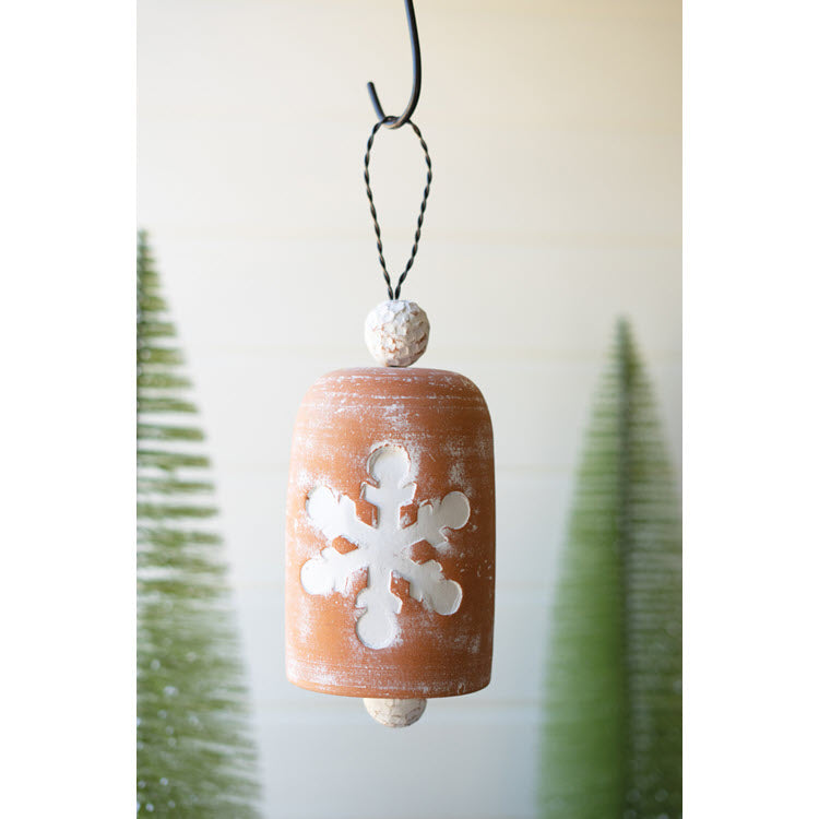 White Wash Clay Snowflake Bell