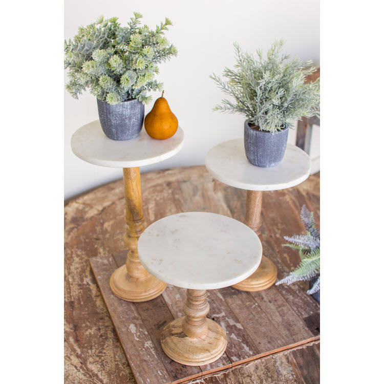 Wooden Display Stands with White Marble Tops Set/3
