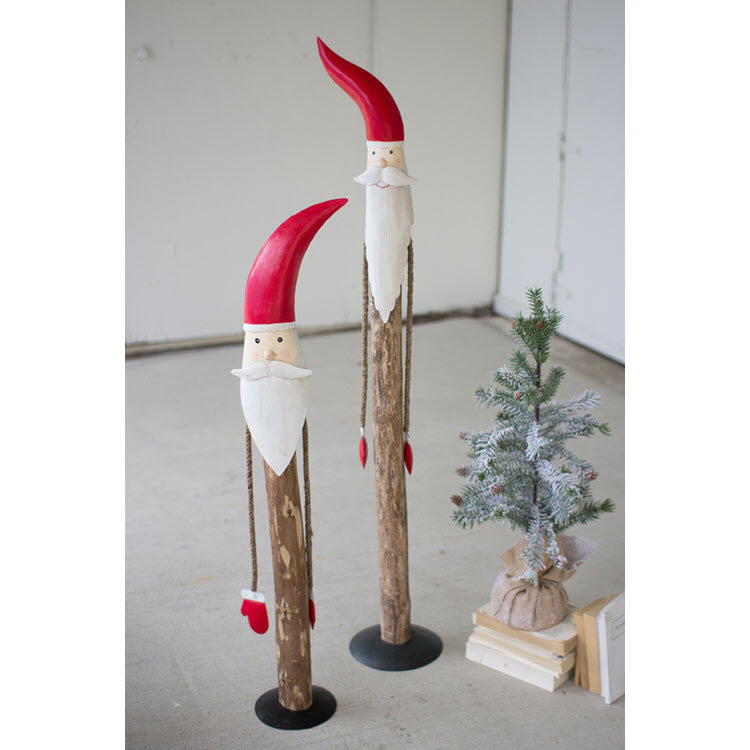 Tall Wood and Painted Metal Santas Set/2