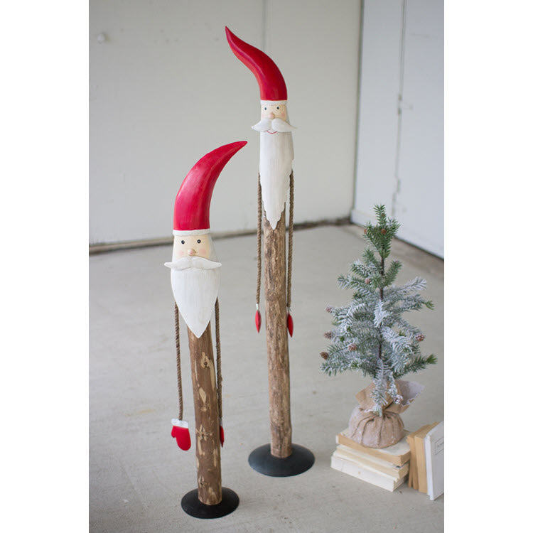Tall Wood and Painted Metal Santas Set/2