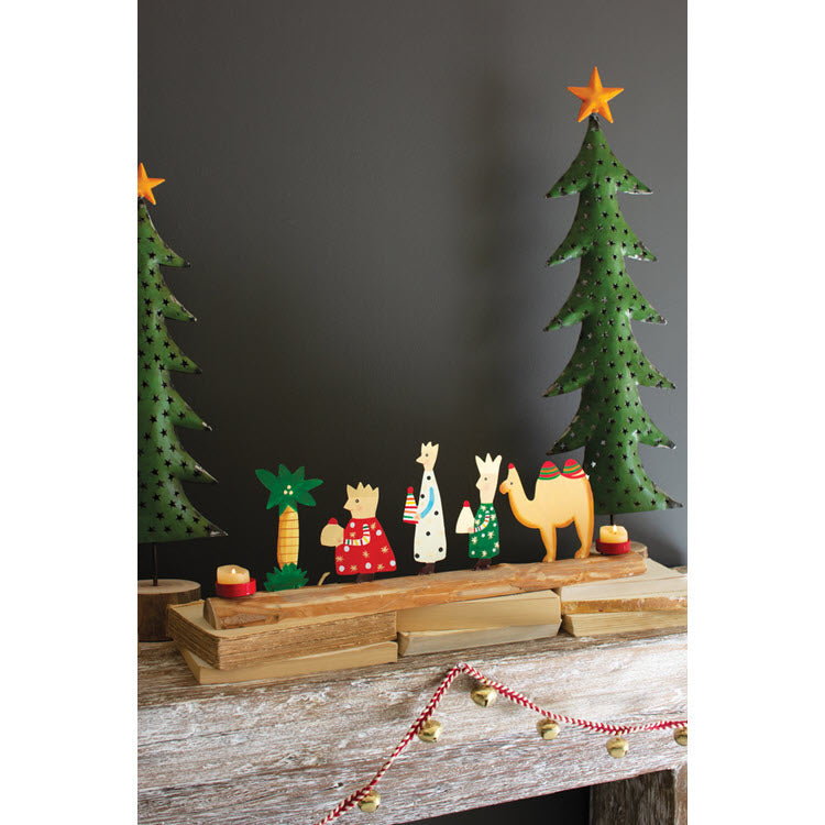 Painted Metal Christmas Kings on a Wood Base