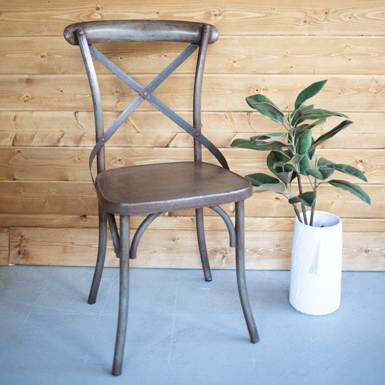 Rustic Iron Cross Back Dining Chairs Set/2