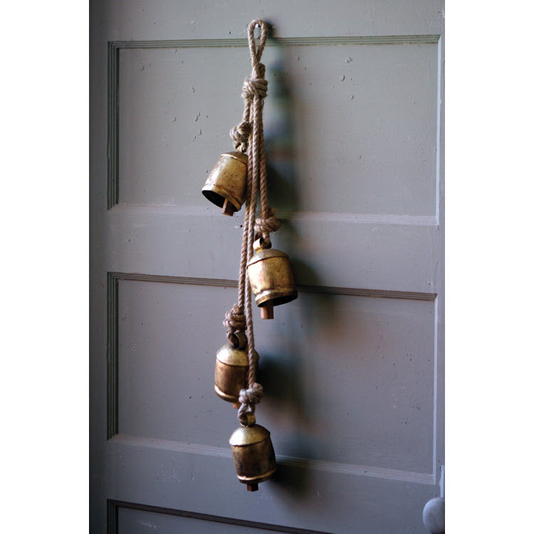 House Bell Rope Kalalou Four Rustic Iron Hanging Bells with Rope – A Colorful Farmhouse
