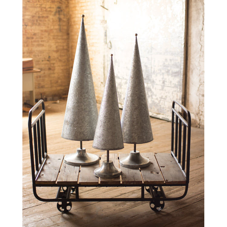 Giant Galvanized Topiaries with Brass Weld Detail Set/3