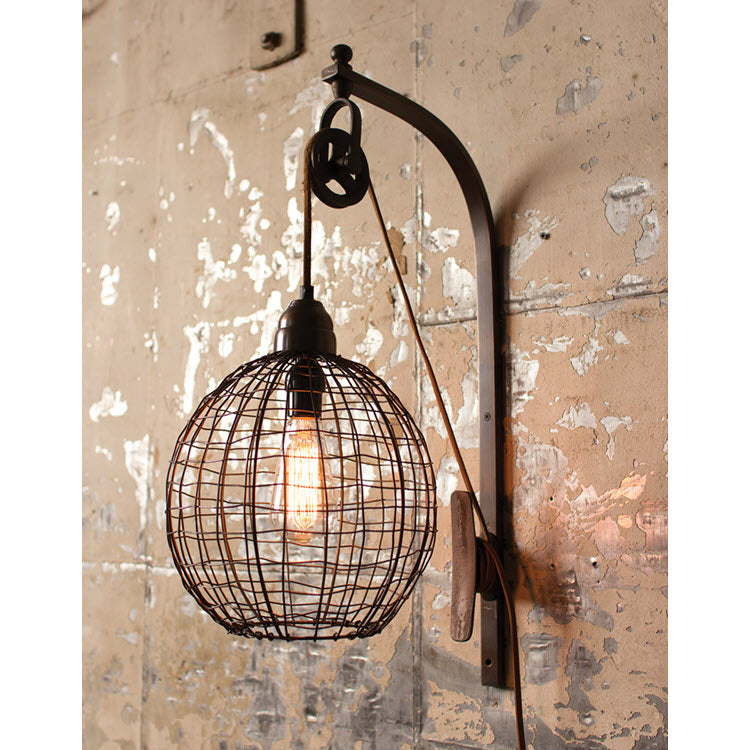 Wire Sphere Wall Sconce with Pulley