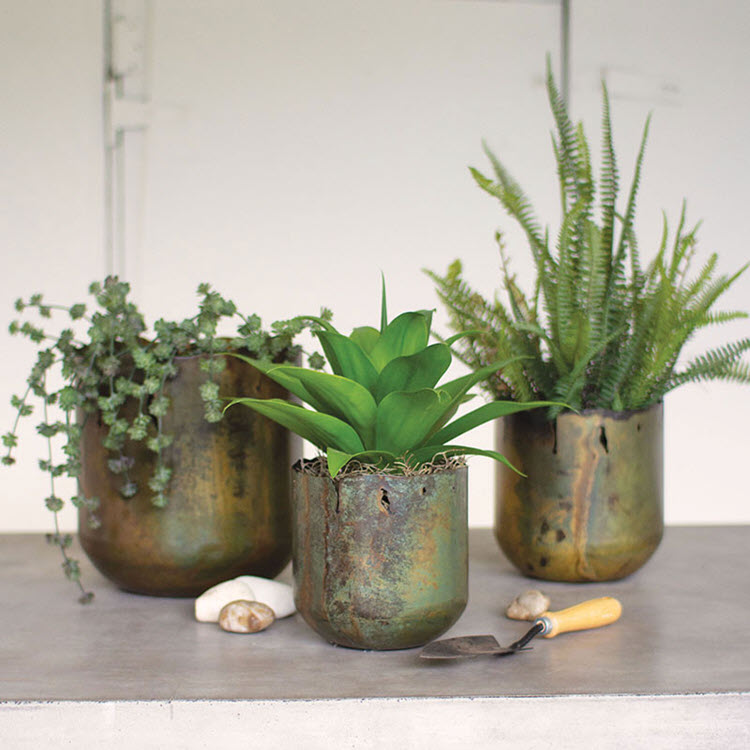 rustic indoor plant pots Kalalou Rustic Verdigris Iron Planters Set/3 – A Colorful Farmhouse