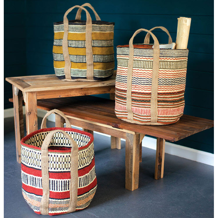 Multi-colored Woven Jute Baskets with Handles Set/3