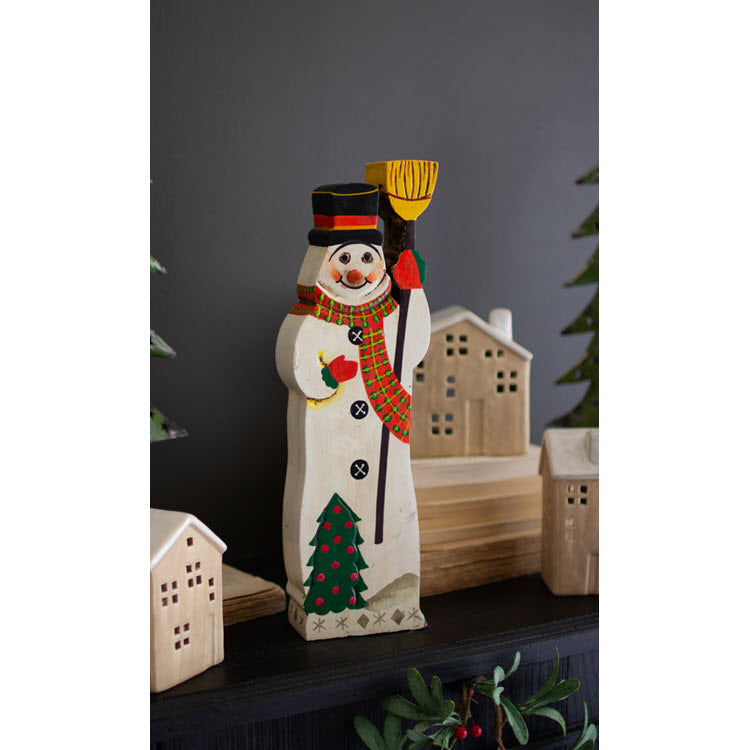 Painted Wooden Snowman Sculpture