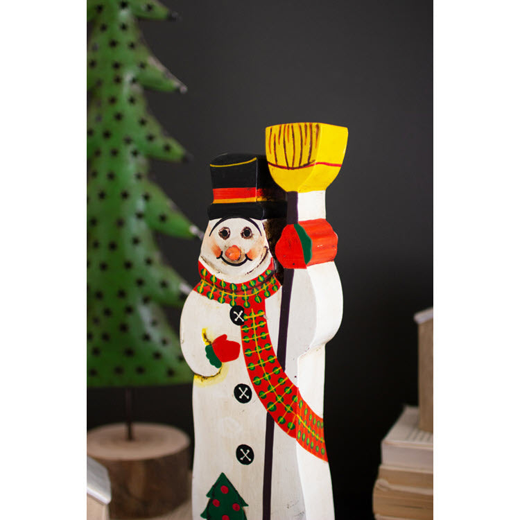 Painted Wooden Snowman Sculpture