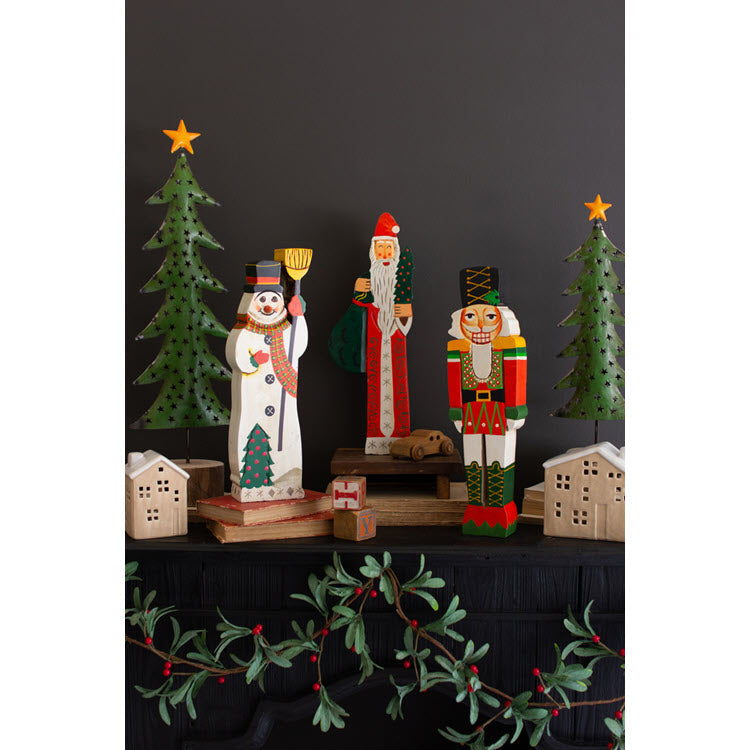 Painted Wooden Snowman Sculpture