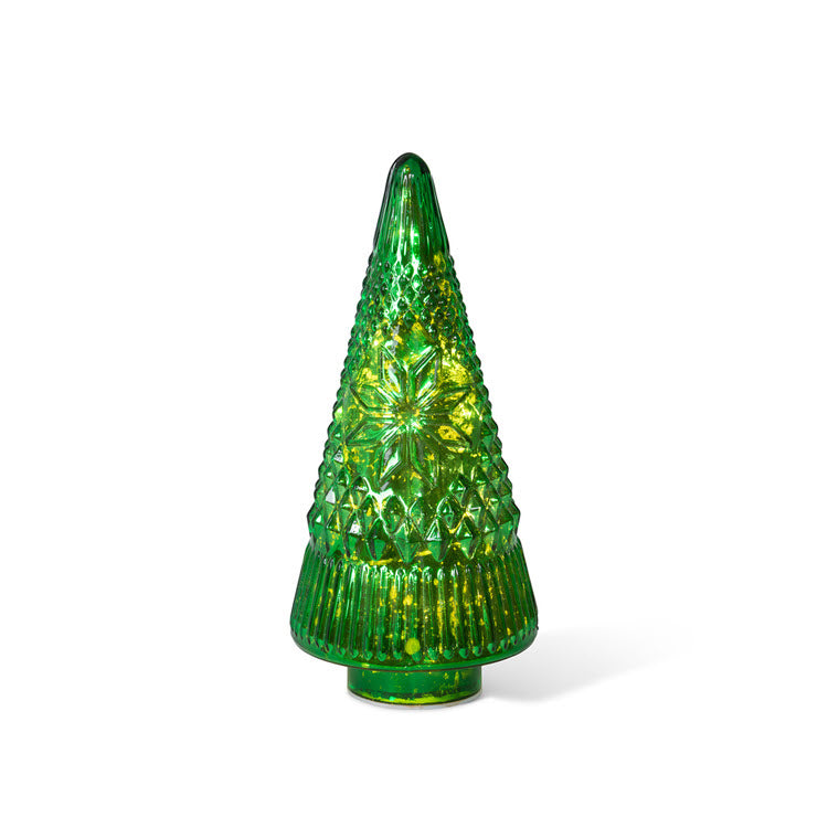 Festive Green Glass Lighted Christmas Tree 12 in