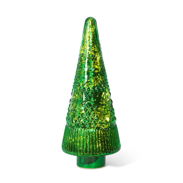 Festive Green Glass Lighted Christmas Tree 18 in
