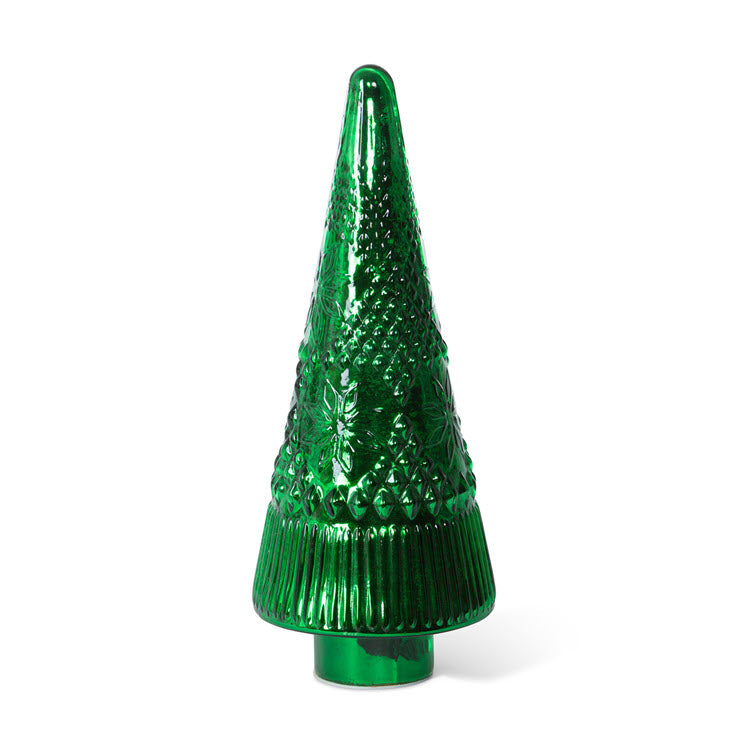 Festive Green Glass Lighted Christmas Tree 18 in