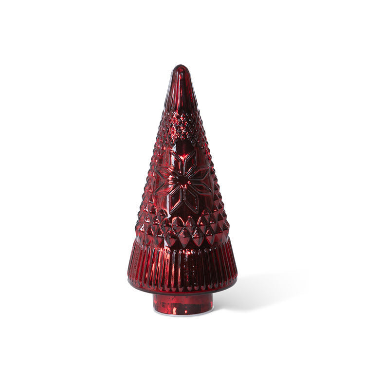 Festive Red Glass Lighted Christmas Tree 12 in