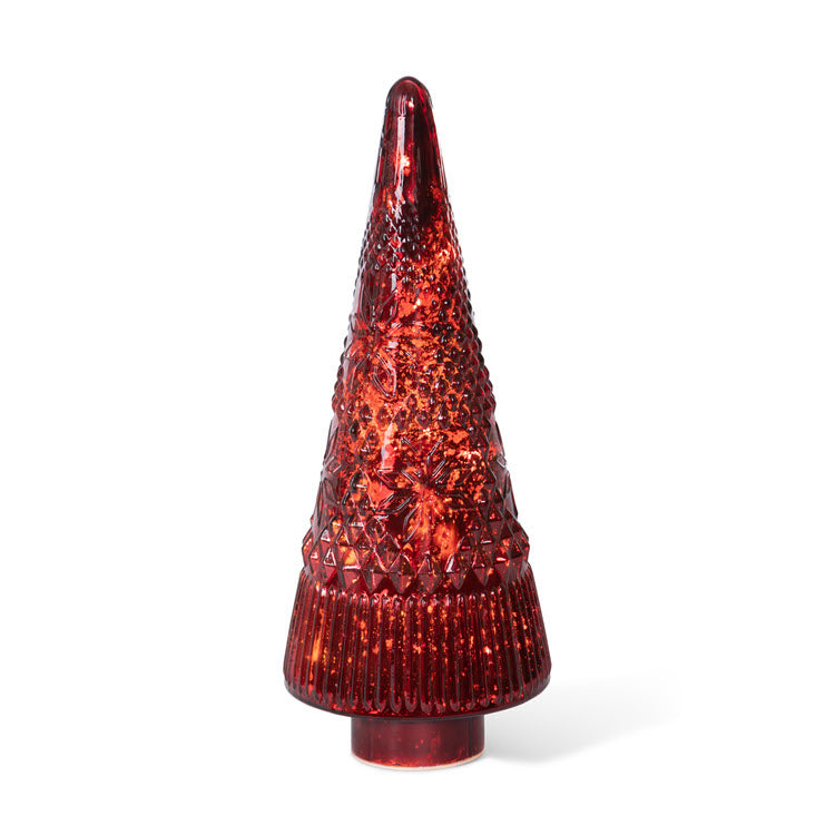 Festive Red Glass Lighted Christmas Tree 18 in