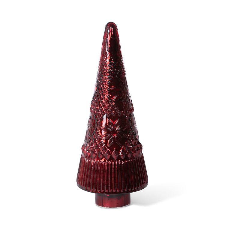 Festive Red Glass Lighted Christmas Tree 18 in