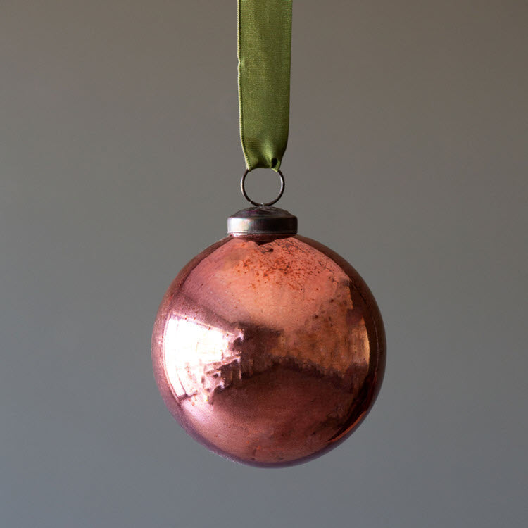 Antique Shiny Rose Glass Ball Ornament Medium Set/12