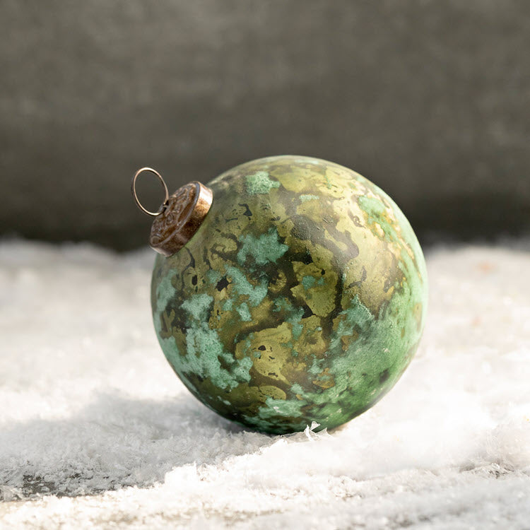 Green Marble Finish Glass Ball Ornament Small Set/6
