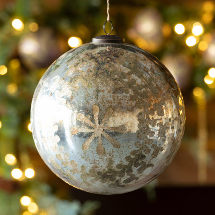 Chateau Etched Mercury Glass Ball Ornament Large