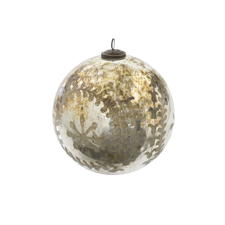 Chateau Etched Mercury Glass Ball Ornaments Large Set/2