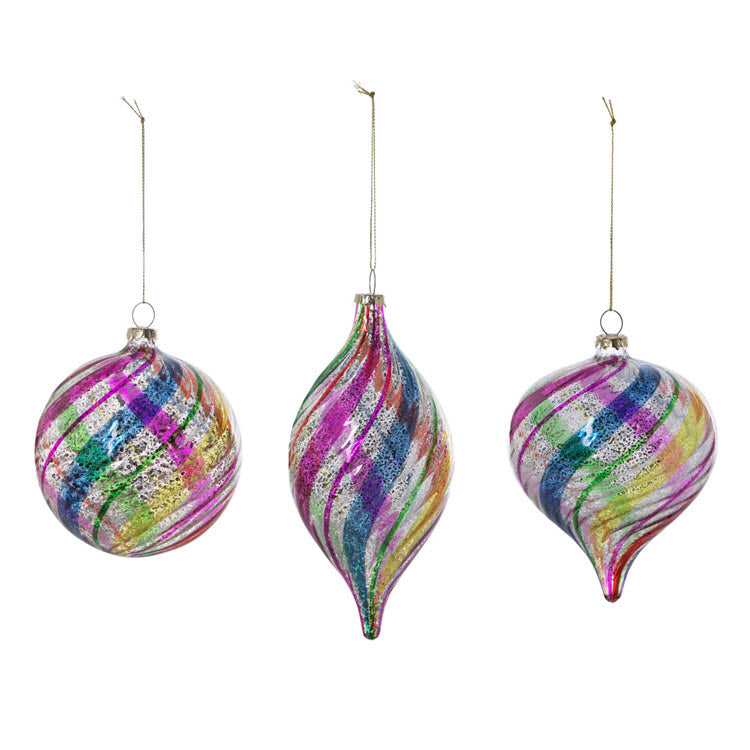Swirl Stripe Vintage Glass Ornament Set/6