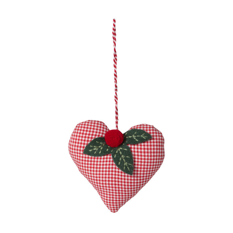 Hand Sewn Gingham Heart Ornaments Set/2