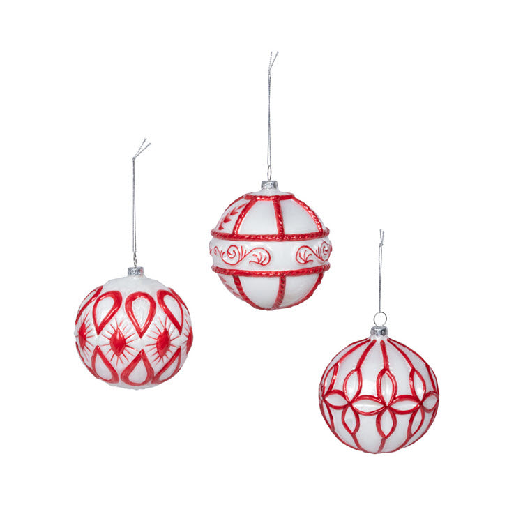 Nordic Handpainted Glass Ball Ornament 3 Assorted Styles Set/6