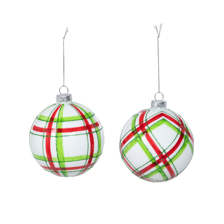 Glenn Plaid Handpainted Glass Ball Ornament 2 Assorted Styles Set/6