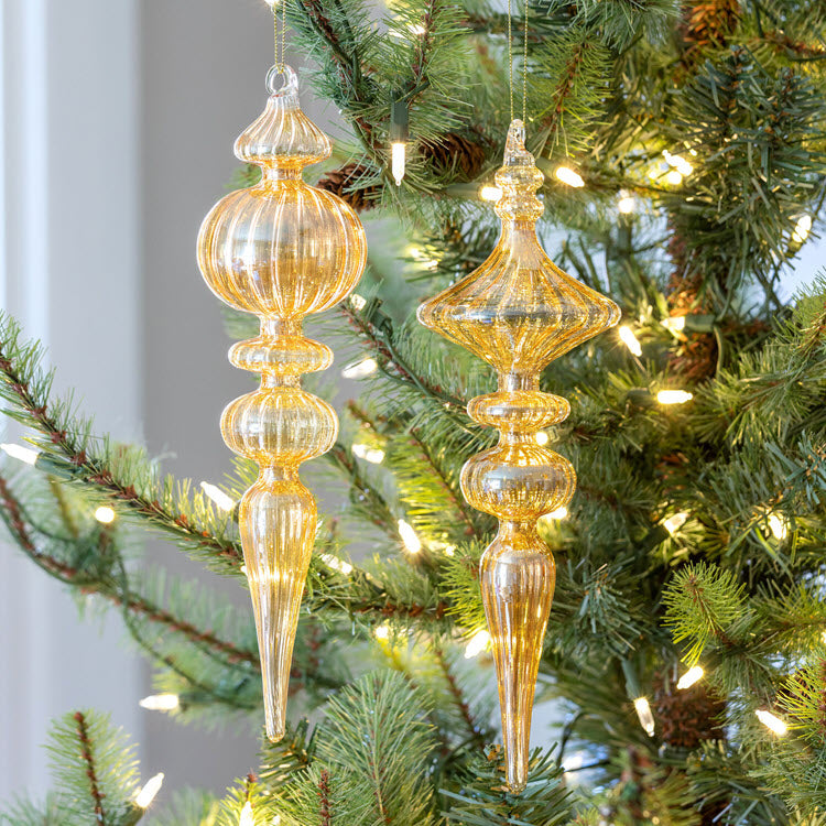 Spun Gold Glass Finial Ornament 12 in 2 Assorted Styles Set/6