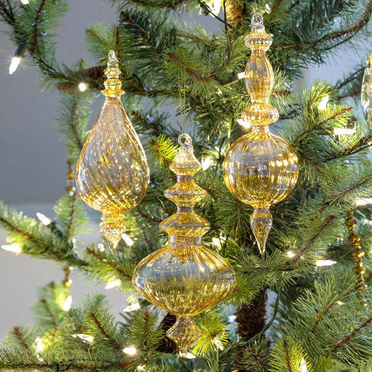 Spun Gold Glass Finial Ornament 3 Assorted Styles Set/6