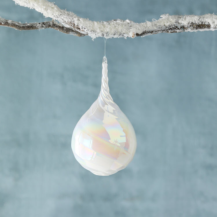 Frosty Pearl Teardrop Glass Ornament Set/6