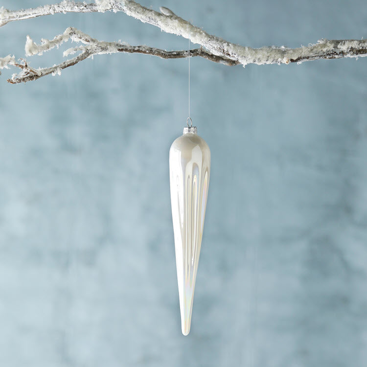 Frosty Pearl Glass Icicle Ornament 10 in Set/12