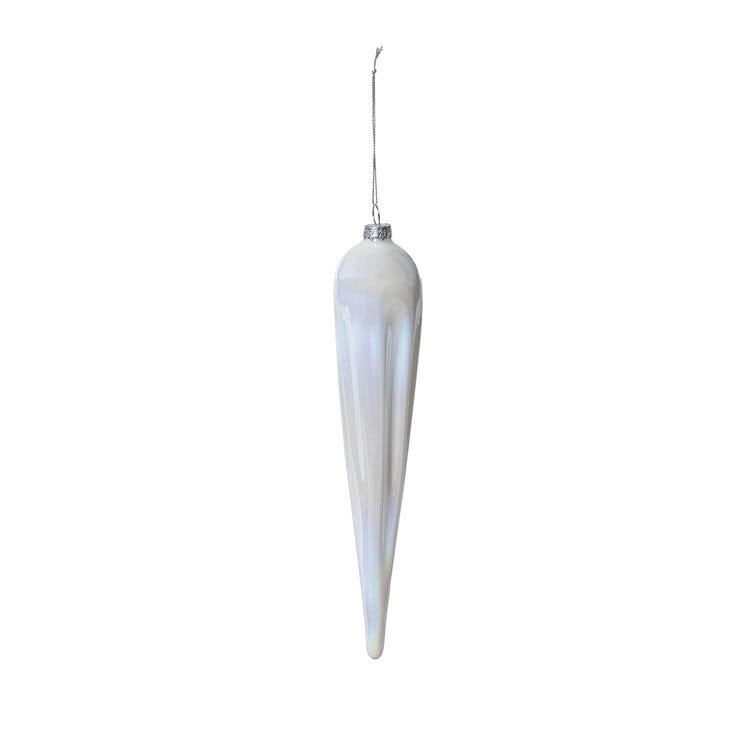 Frosty Pearl Glass Icicle Ornament 10 in Set/12