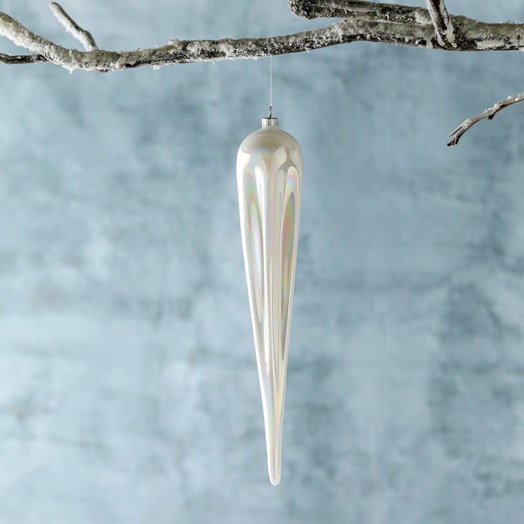 Frosty Pearl Glass Icicle Ornament 14 in Set/6