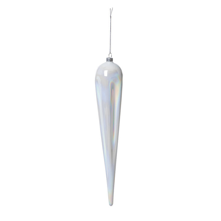 Frosty Pearl Glass Icicle Ornament 14 in Set/6